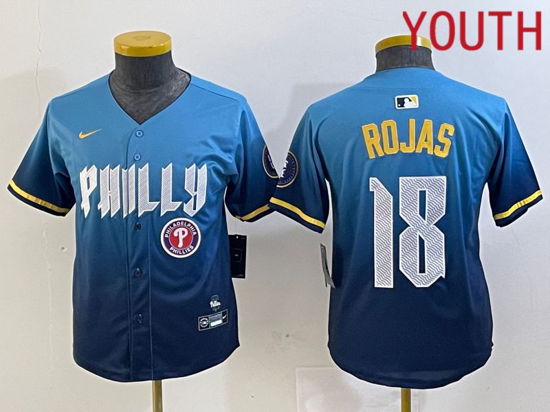 Youth Philadelphia Phillies 18 Rojas Blue City Edition Nike 2024 MLB Jersey style 4